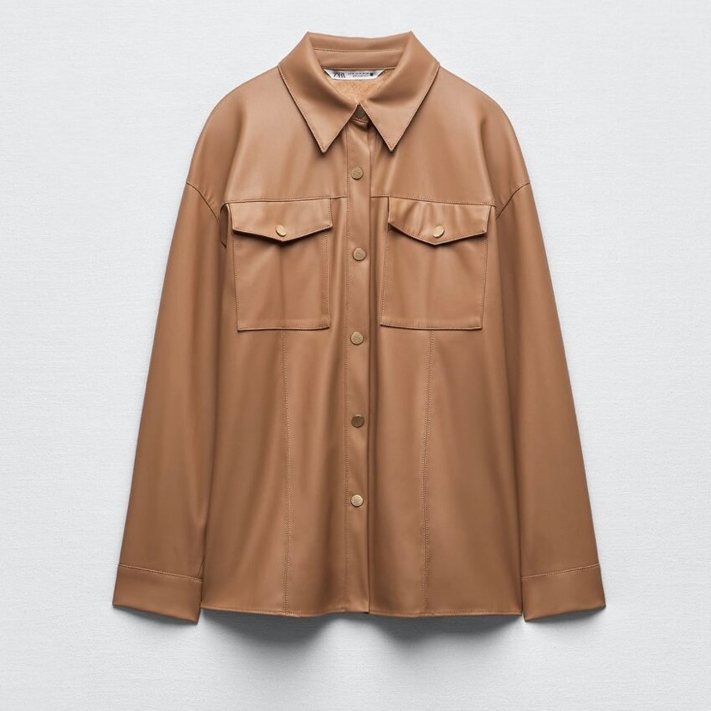 Tan Leather Shacket